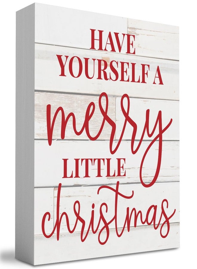 WRSUNT Motivational Have Yourself A Merry Little Christmas Wood Box Sign, Farmhouse Christmas Santa Artwork Decor, Wood Square Sign Desk Block Signs Home Shelf Office Decoration 5 x 5 Inches - Image 1